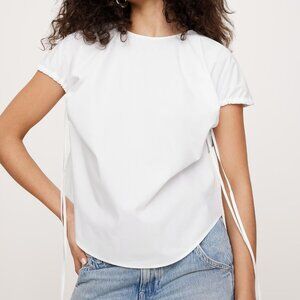 NWT Banana Republic White Cotton Poplin Cinch/Tie Sleeve Oversized Summer Top L